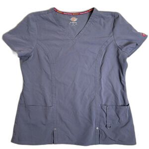 Dickies Scrub Top Womens Gray XL 2 Way Stretch Pockets Xtreme Extreme Stretch